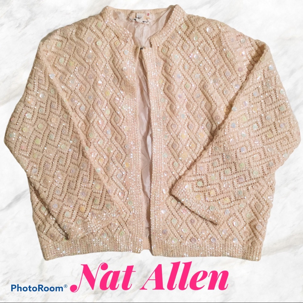 Vintage Nat Allen Custom Made Cream Beaded Sweater
